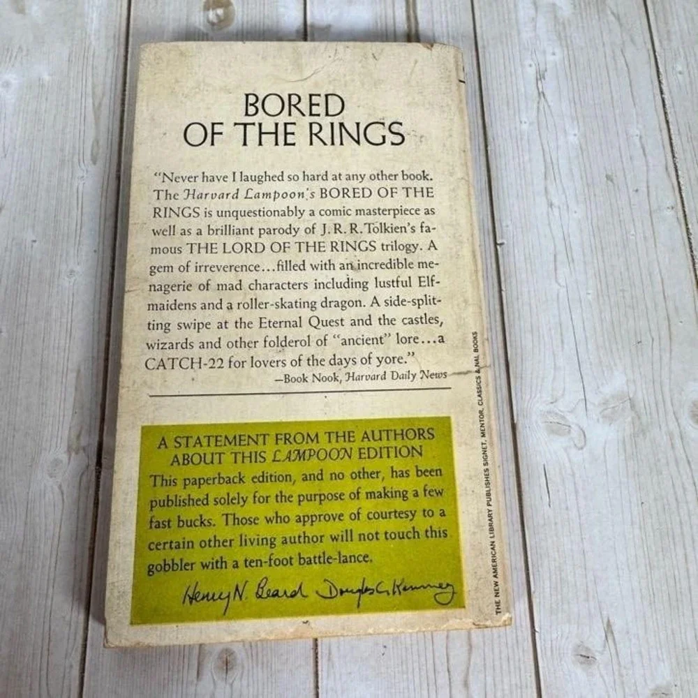 Bored of the Rings Harvard Lampoon 1969 First Printing Fantasy Parody Signet